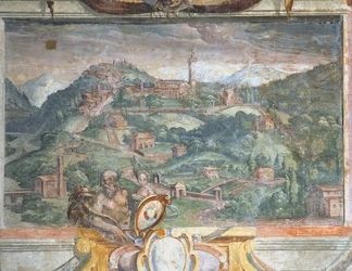 Dormitorio, detalle del friso que representa pueblos bajo el dominio de los Medici, Fiesole, 1564-75